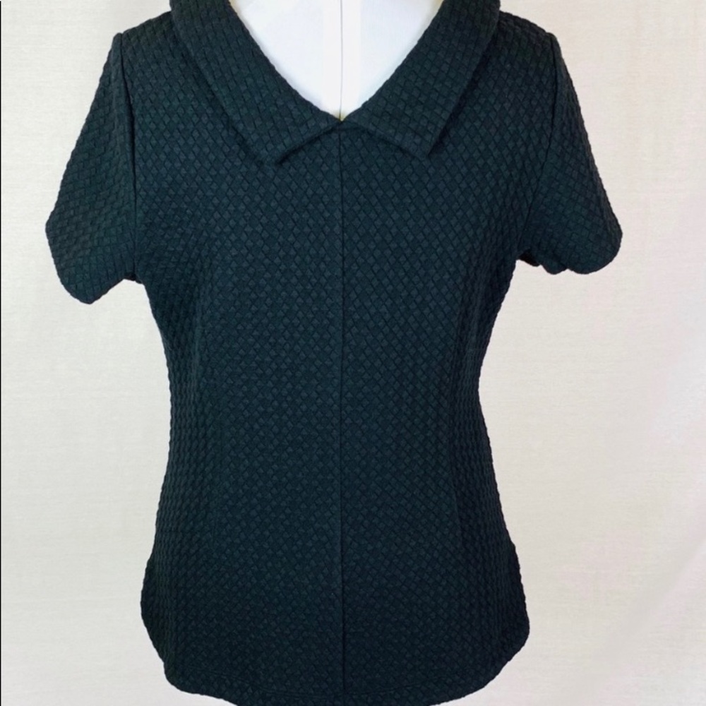 Boden quilted jacquard short sleeve black classic top - sz 4